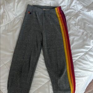 Kids Gray Sweatpants with Red and Yellow Stripes